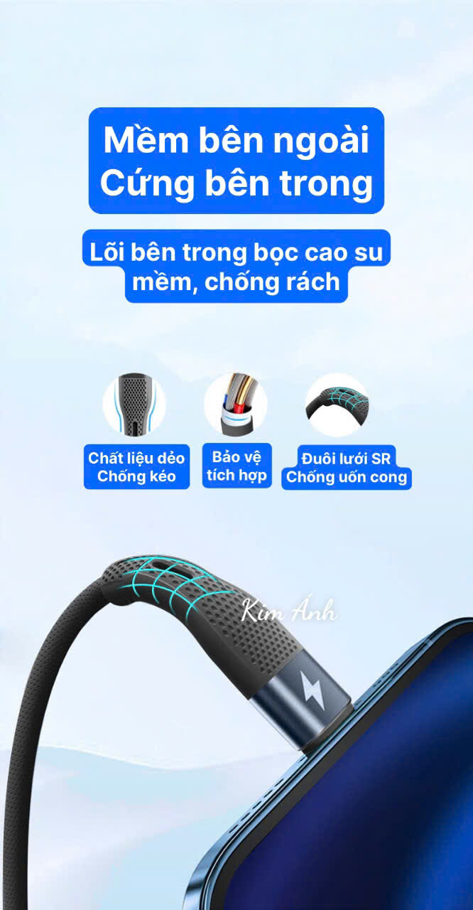 Dây sạc LI-TOP LX73 100W, chân cắm L, dây bọc lớp cao su mềm chống rách, đầu lưới SR chống uốn, hàng chính hãng