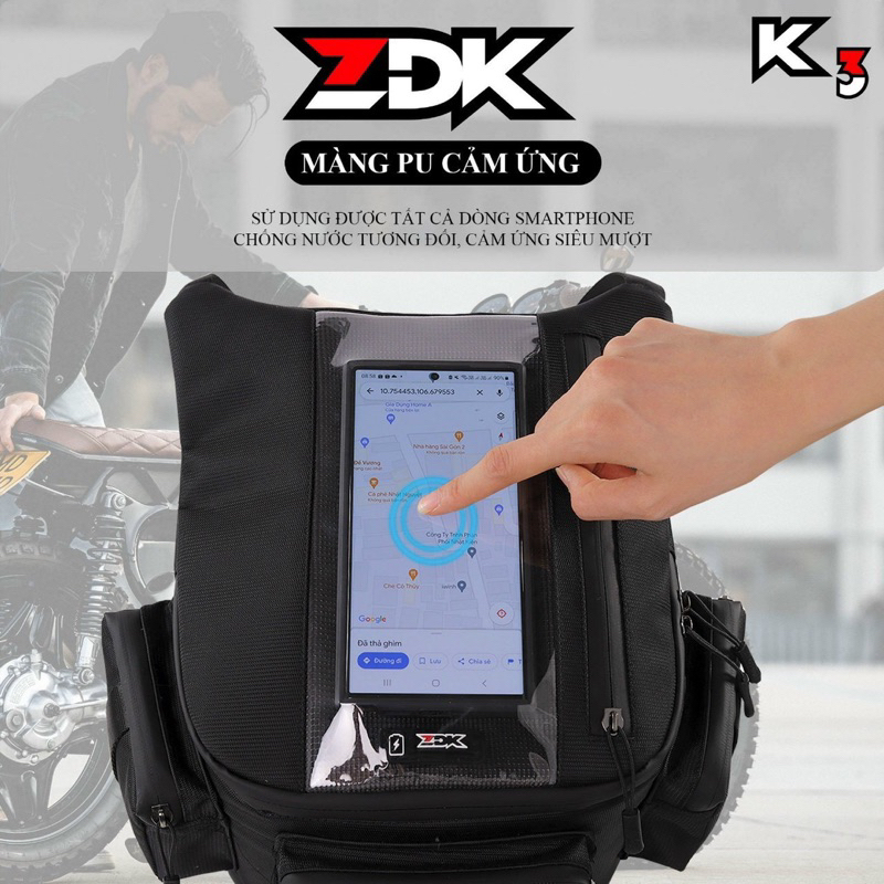 Túi treo xe máy chính hãng ZDK K3, nhiều ngăn, túi treo đầu xe, túi treo ghi đông xe máy chứa đồ dùng, cảm ứng điện thoại tốt - Hàng chính hãng