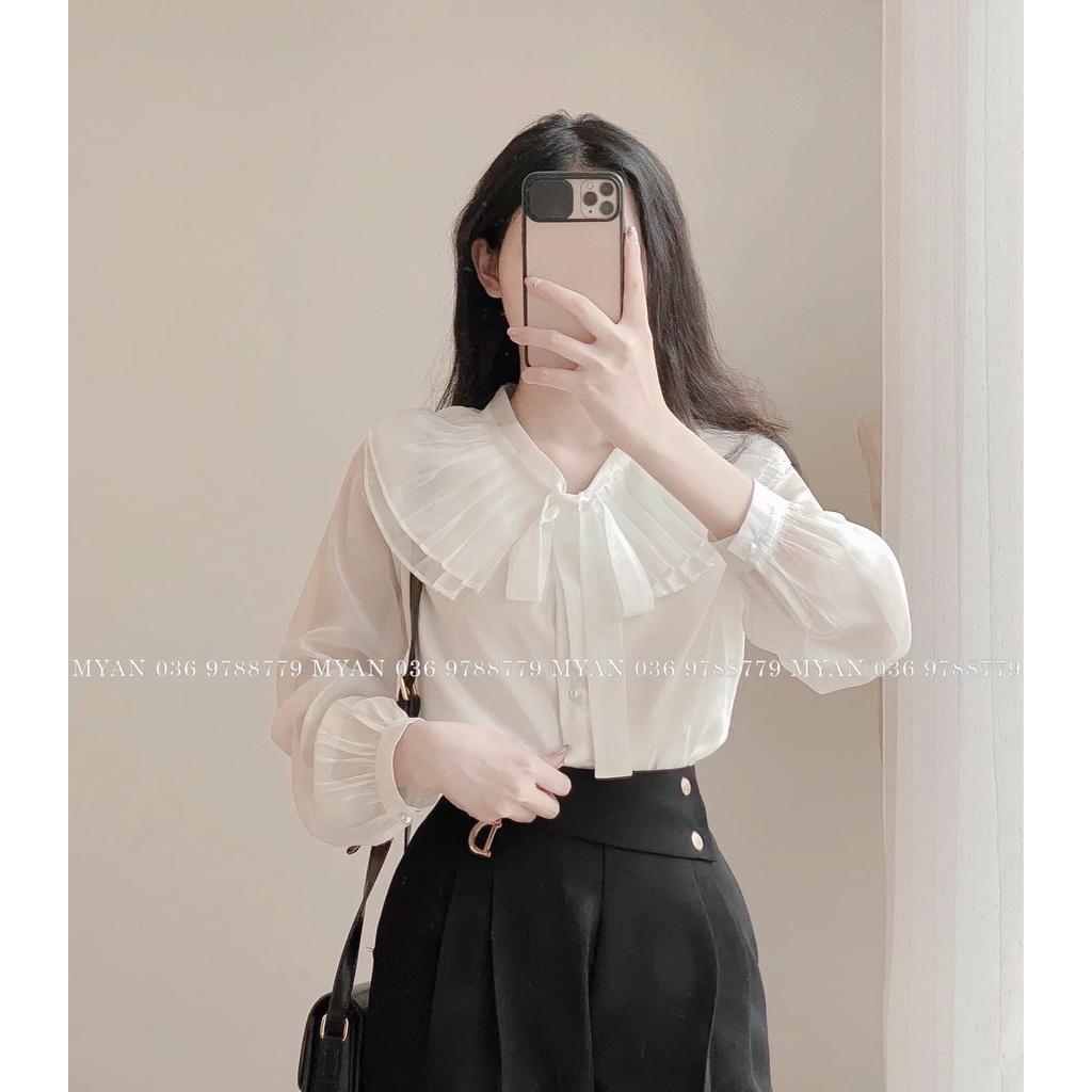 ÁO SƠ MI DẬP LI CỔ THẮT NƠ HAI LỚP CÚC NGỌC