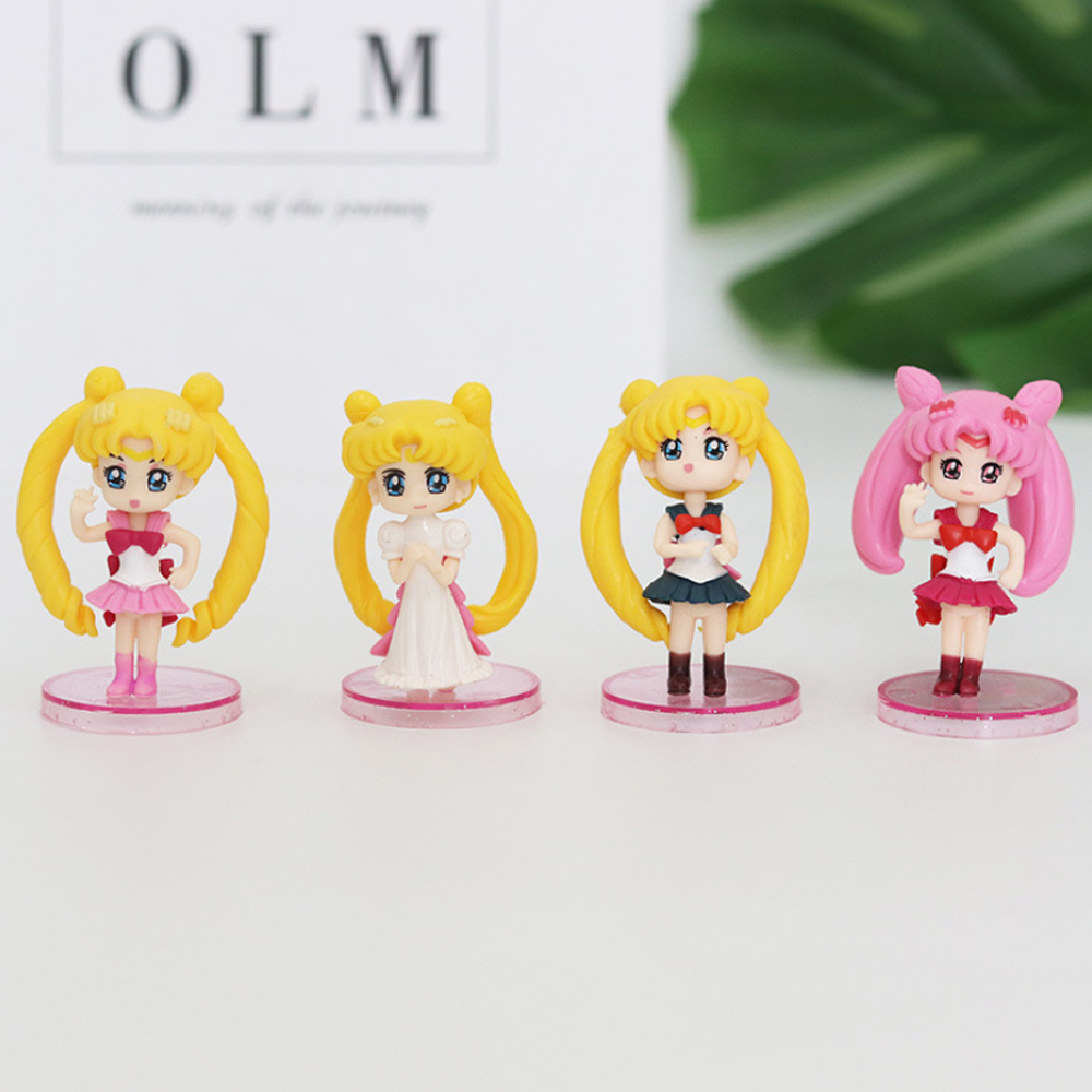 [Trang trí sinh nhật] Bộ 4 Mô hình nhân vật Sailor Moon - Thủy Thủ Mặt Trăng (Có giá đỡ)