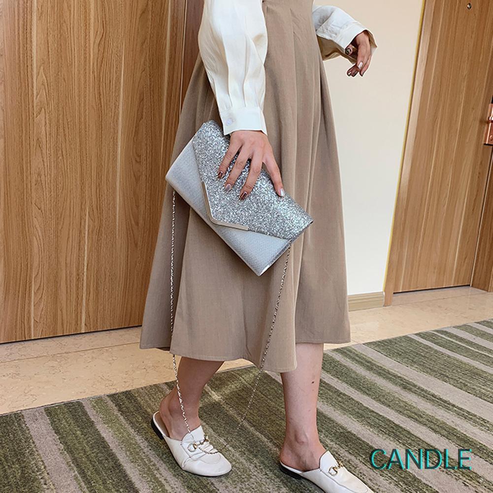 Túi Da Đeo Chéo Đính Kim Sa Lấp Lánh Cho Nữ