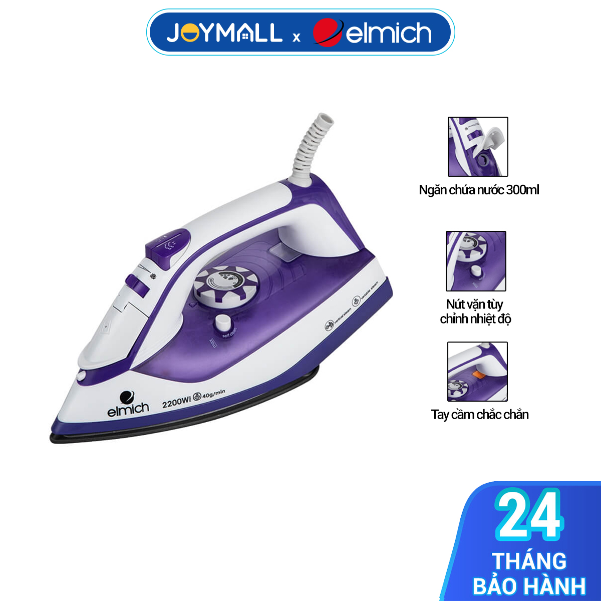 Bàn Ủi Hơi Nước Elmich SIE-3434 300ml, Hàng Chính Hãng, Nút Vặn Điều Chỉnh Nhiệt Độ - JoyMall