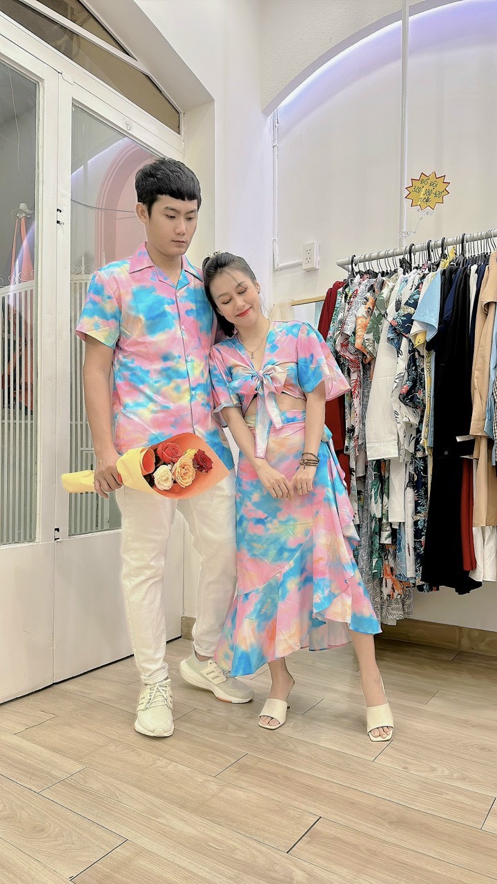 Set váy áo cặp đôi họa tiết đi biển đẹp