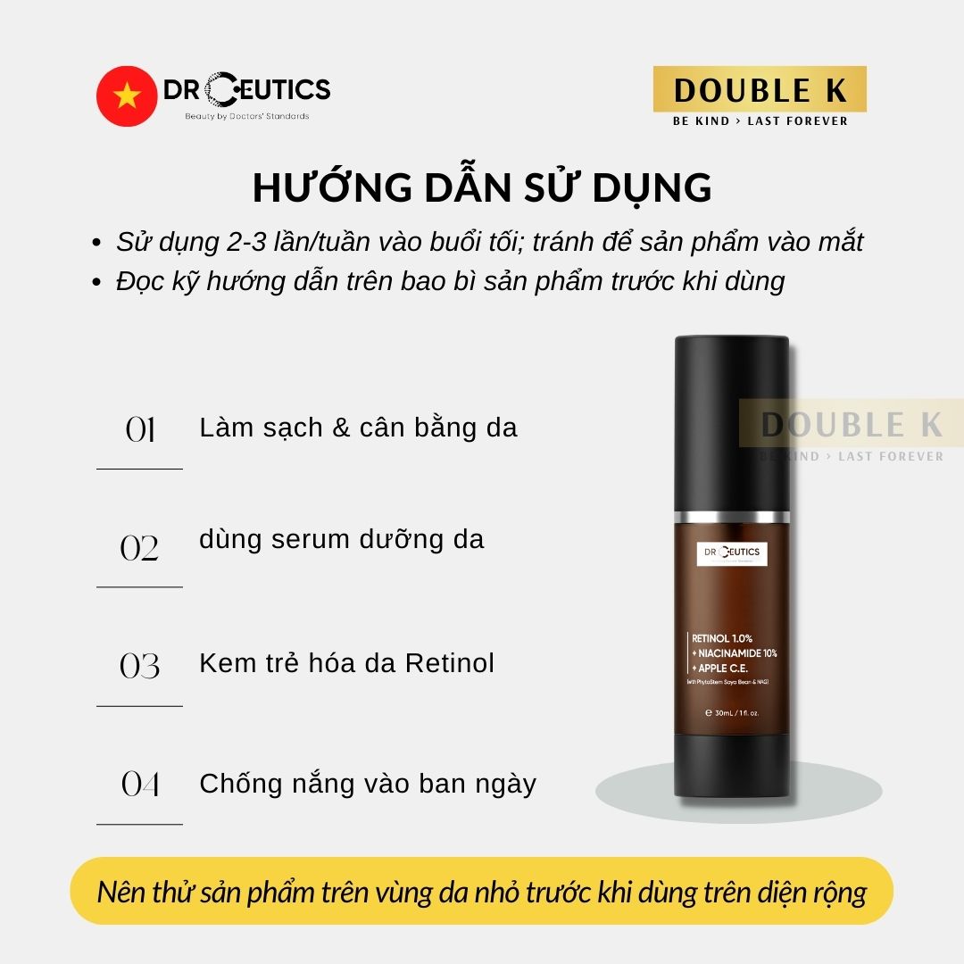 Kem Chống Lão Hóa DrCeutics Retinol 1% + Niacinamide 10% + Tế Bào Gốc Táo - Double K