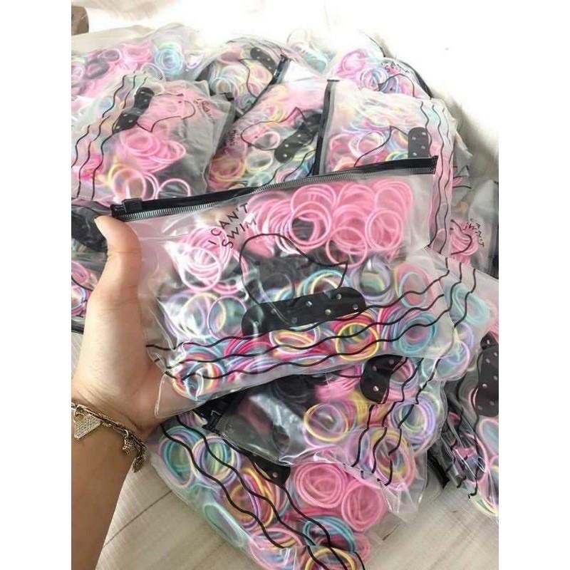 Set 500 chun buộc tóc nhiều màu sắc kèm túi zip