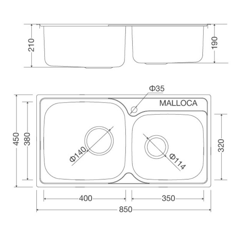 Chậu Rửa Chén Malloca MS 1011 NEW - Inox 304 - Ngang 85cm - Hàng Chính Hãng