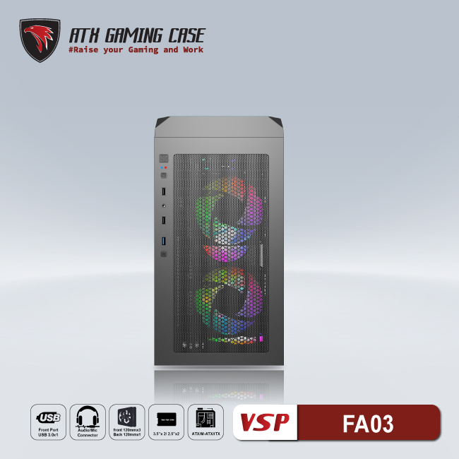 Case máy tính gaming VSP FA03 Đen - Hàng chính hãng