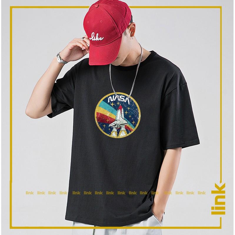 Áo thun cổ tròn cotton NASA SPACE tay lỡ chất mát