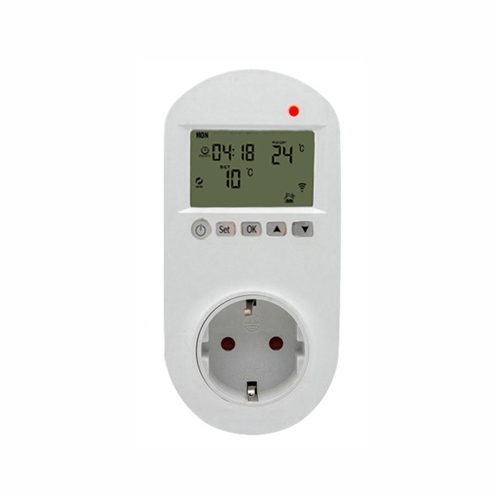 WiFi Plug-in Thermostat Smart Plug-In Programmable Thermostat Wireless Thermostat Outlet LCD Display Temperature Controller Smart Life APP Remotes Control Intelligent Power Plug Switch for Room Coolers and Heaters