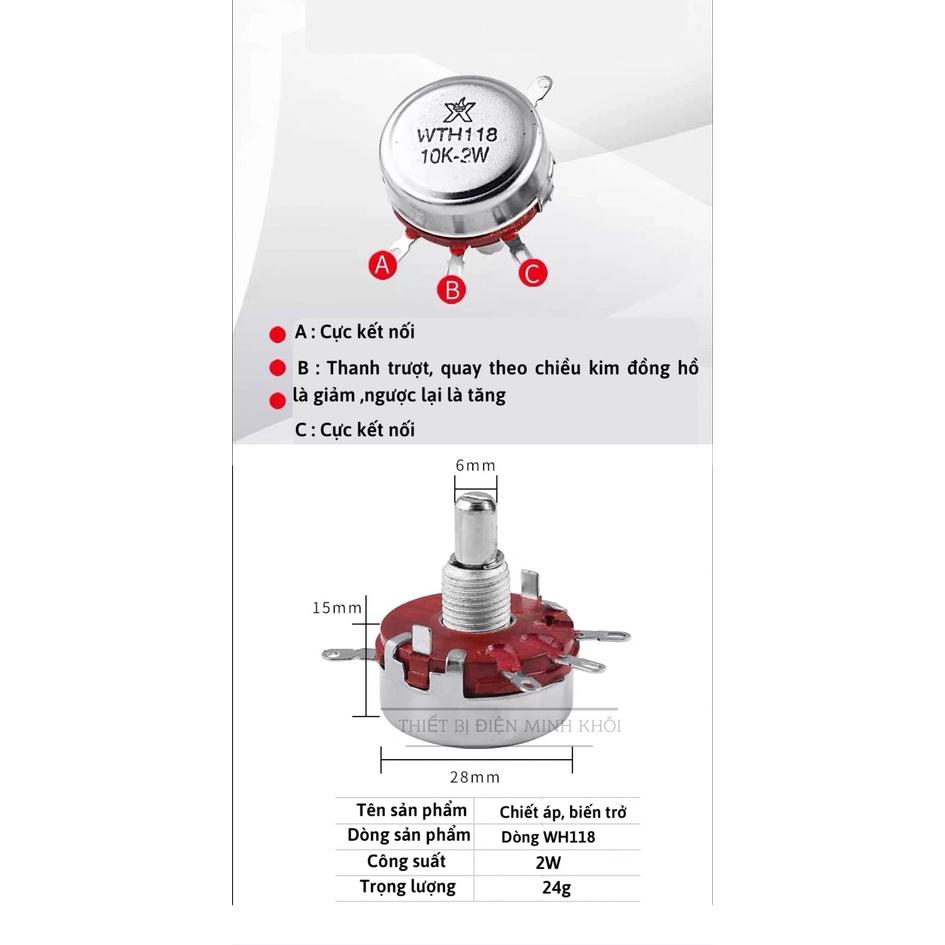 Biến Trở Xoay Chiết áp kèm núm 2W WTH(118) các loại, triết áp,biến trở volume