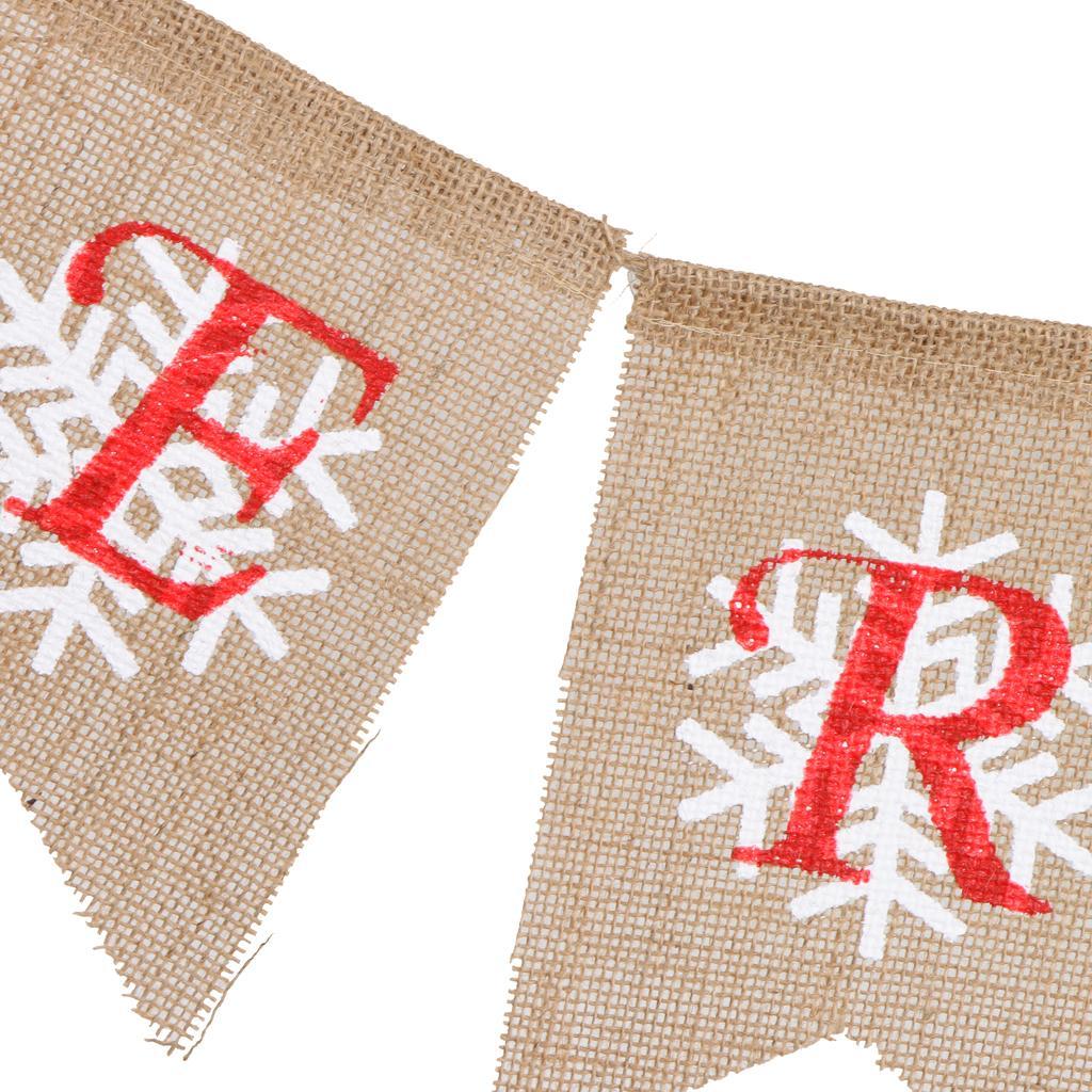 Merry Christmas Snowflake Burlap Bunting Banner Hanging Garland Xmas Decor