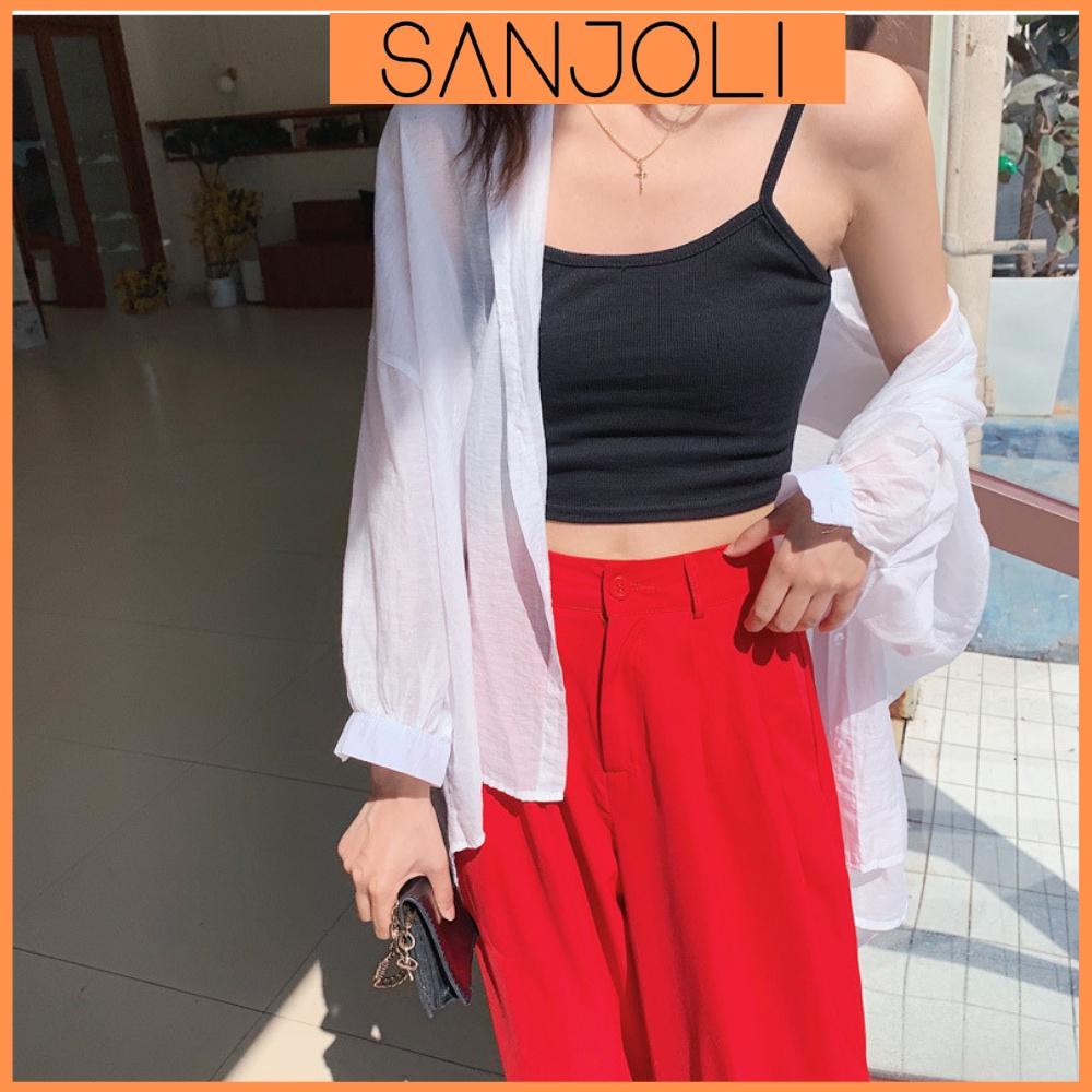 Áo Croptop 2 Dây SANJOLI Thiết Kế Ôm Body Sexy Gợi Cảm Chất Thun Len Gân 4 Màu Đen Trắng AO022