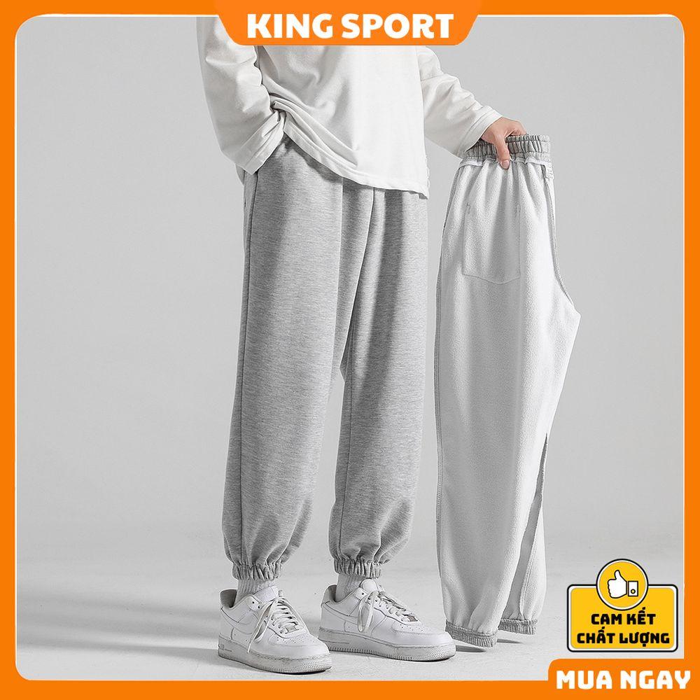 Quần nỉ nam nữ jogger ống rộng unisex bo gấu dáng thể thao suông basic chất nỉ da cá cao cấp KING SPORT