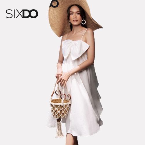 Đầm hai dây nơ ngực linen SIXDO