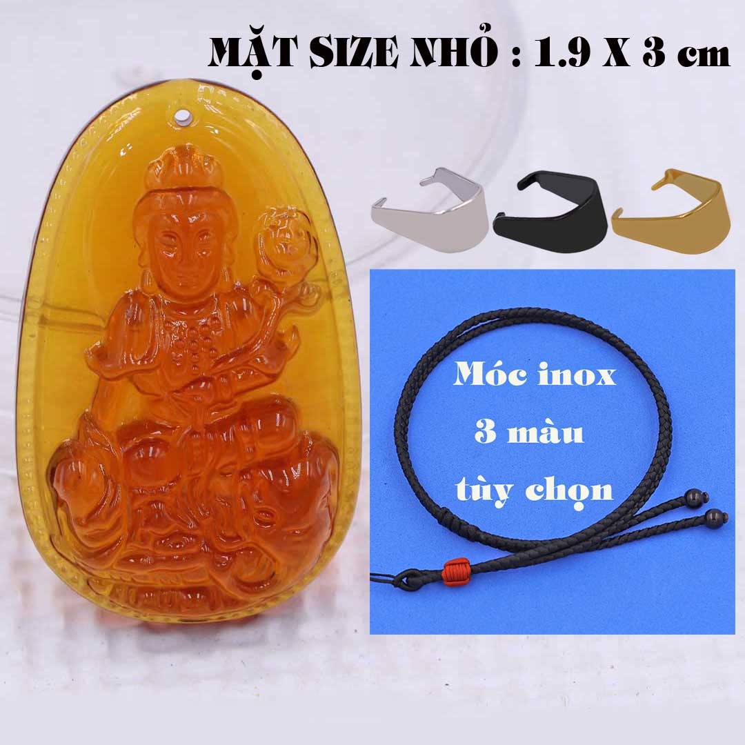 Mặt Phật Phổ hiền pha lê cam 1.9cm x 3cm  kèm vòng cổ dây dù đen + móc inox vàng, Phật bản mệnh, mặt dây chuyền