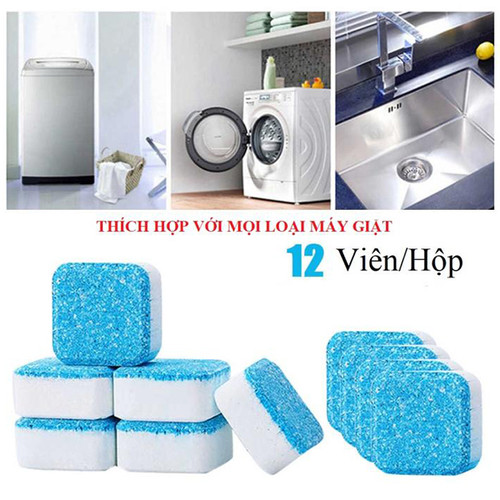 Hộp 12 Viên Tẩy Vệ Sinh Lồng Máy Giặt, Diệt Khuẩn Và Tẩy Chất Cặn Lồng Máy Giặt Hiệu Quả - Hàng Loại 1 - Chính Hãng MINIIN