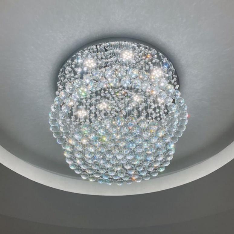 Đèn mâm Ca Sỹ Pha Lê ốp trần M9153 - KT 600x600x350mm, đèn chùm pha lê,