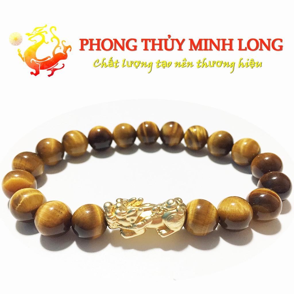 Vòng tay đá Mắt Hổ Vàng Nâu chất lượng 5A mix tỳ hưu Vàng hợp mệnh Thổ và mệnh Hỏa