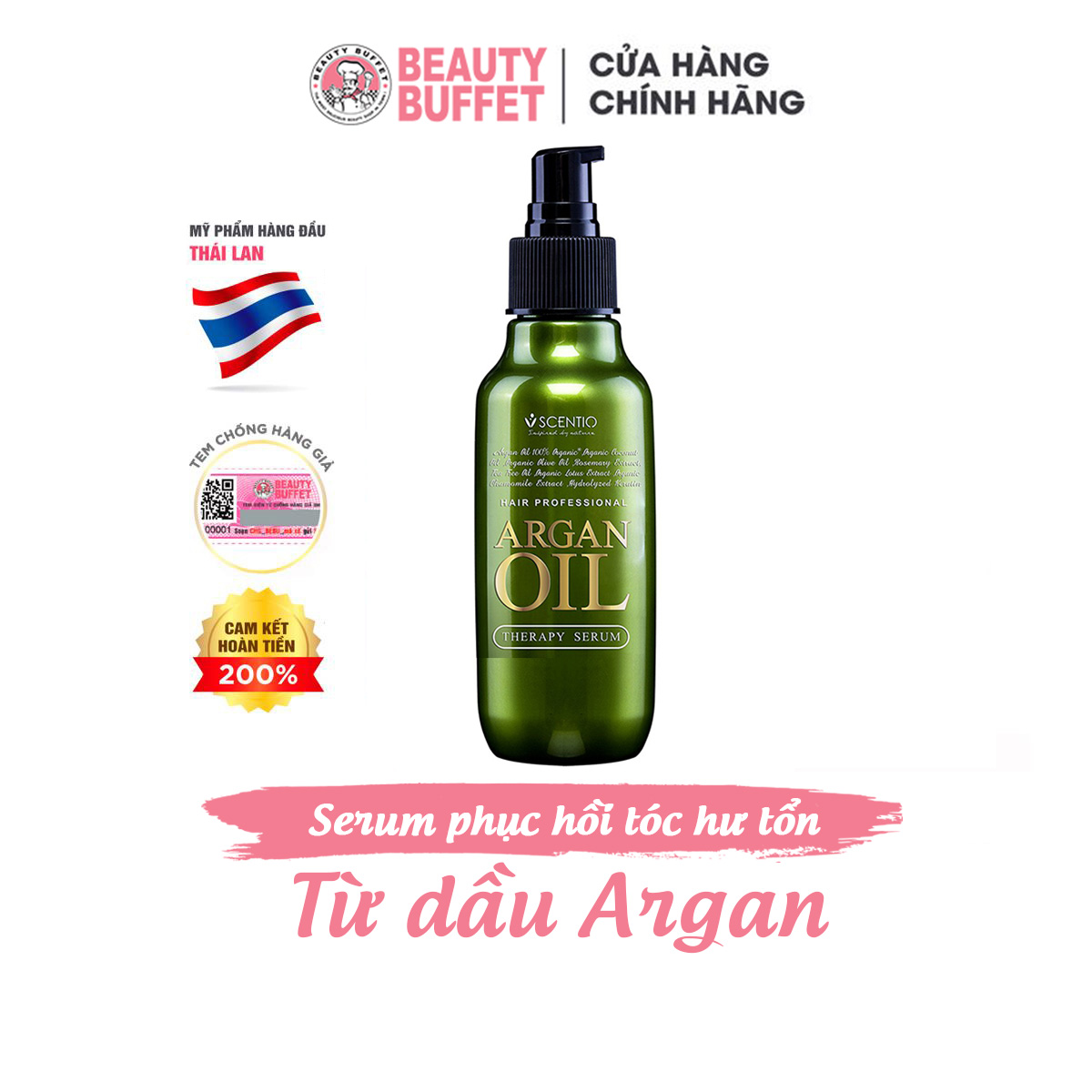 Serum Dưỡng Tóc Dành Cho Tóc Khô Và Hư Tổn Chiết Xuất Dầu Argan Beauty Buffet Scentio Hair Professional 100ml