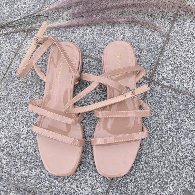 Giày sandal 2 quai ngang gót bệt da bóng dễ thương