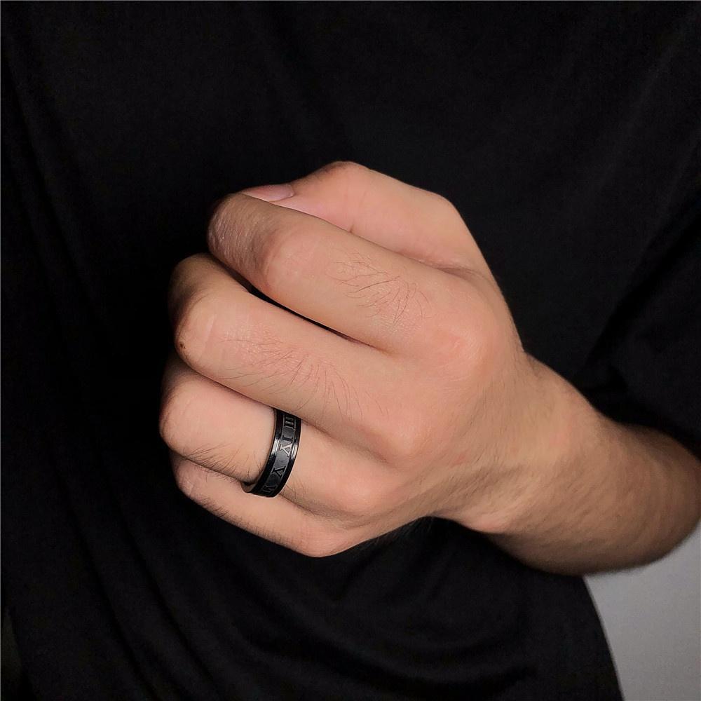 Nhẫn Nam Nữ Màu Bạc Tròn La Mã Thời Trang Unisex Chất Liệu Titan Đẹp Đơn Giản Không Gỉ - Nhẫn La Mã - Camcamvintage