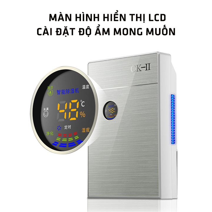 Máy hút ẩm lọc không khí, máy hút ẩm gia đình CK-II màn LCD thông minh hiển thị độ ẩm