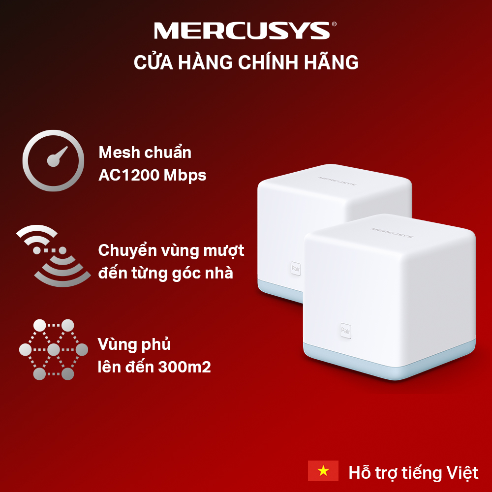 Bộ Phát Wifi Mesh Cho Gia Đình Mercusys Halo S12 (2-Pack) Chuẩn AC Tốc Độ 1200Mbps - Hàng Chính Hãng