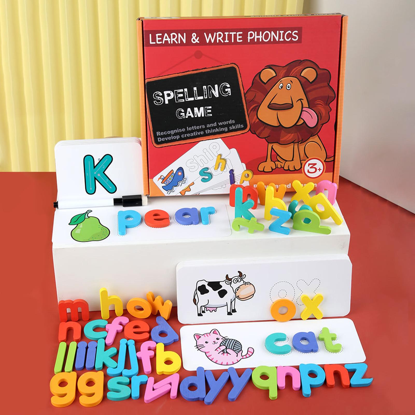 Wood Spelling Words Game Letter Recognition Card Montessori Puzzle Letter Writing Practice STEM Early Educational Toy