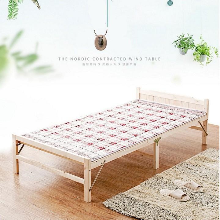 Giường ngủ 1m2 xếp gọn gỗ thông tự nhiên cực chắc chắn