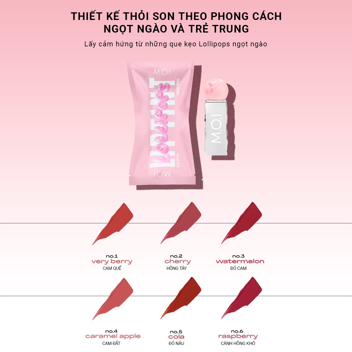 Son tint lì nhẹ môi M.O.I - Matte Lasting Lip Tint - Lollipops