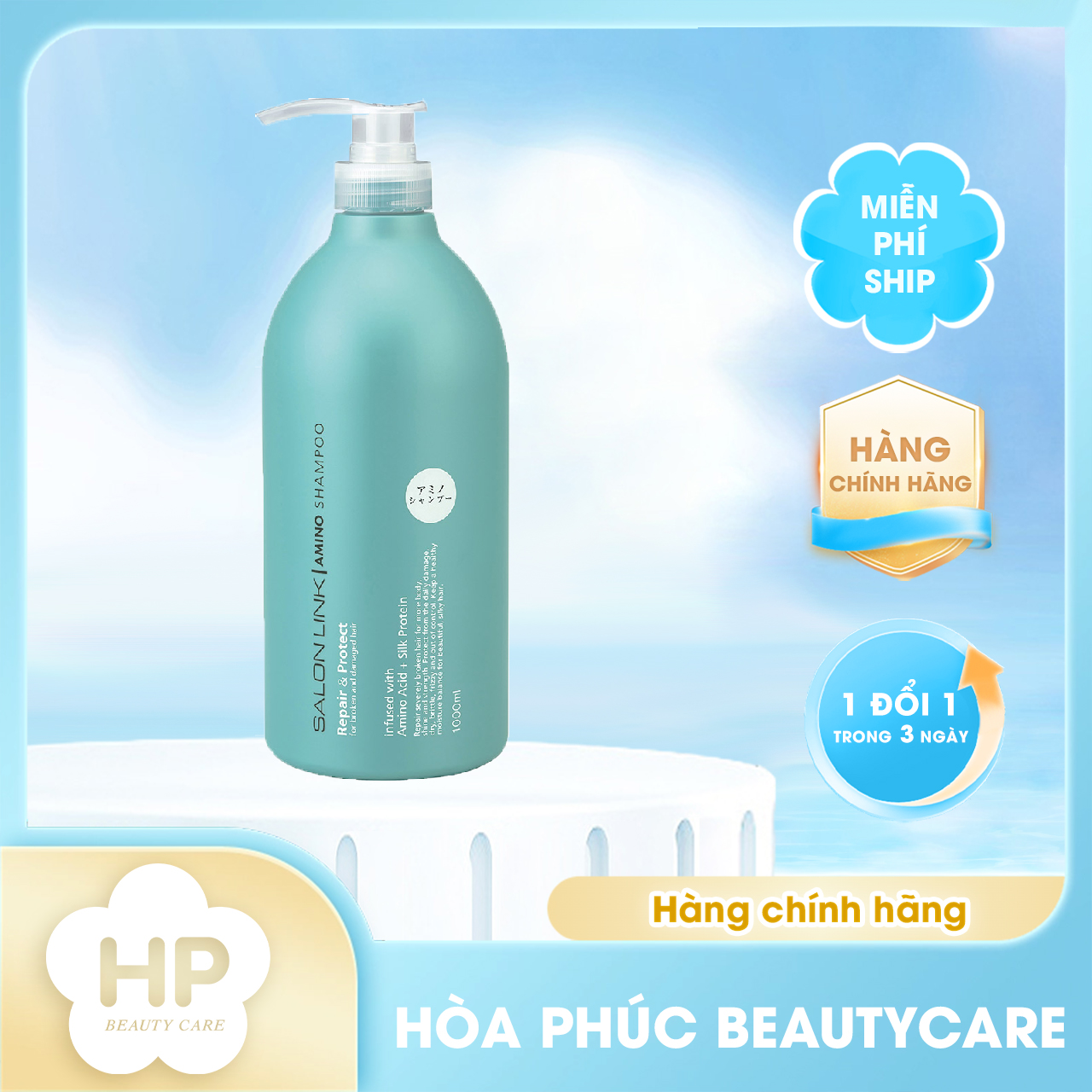 Dầu Gội Đầu Phục Hồi Tóc Khô Xơ, Chẻ Ngọn Salon Link Amino Shampoo (Chai 1000 mL)