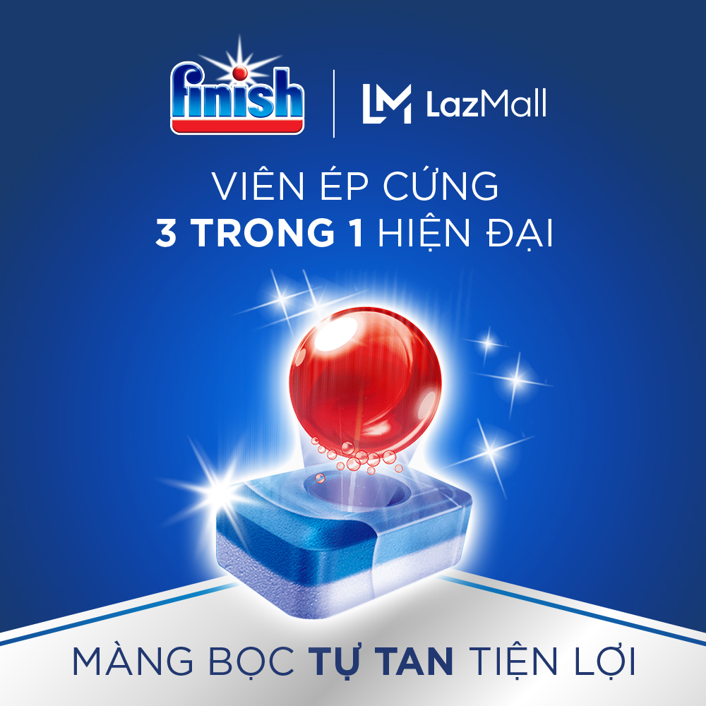 Combo 03 túi Viên Rửa Chén Bát Hương Chanh Finish Powerball All In 1 Max Lemon Sparkle 30 viên