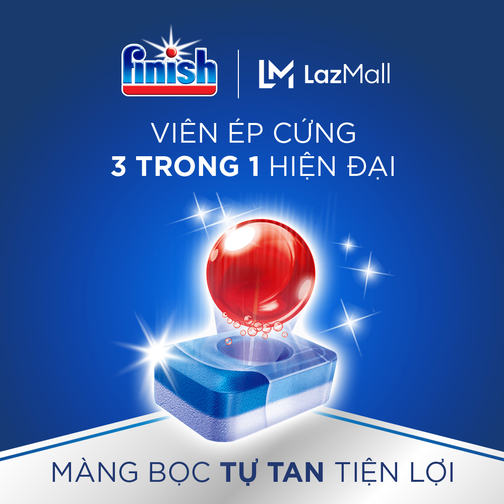 Combo 04 túi Viên Rửa Chén Bát Hương Chanh Finish Powerball All In 1 Max Lemon Sparkle 30 viên