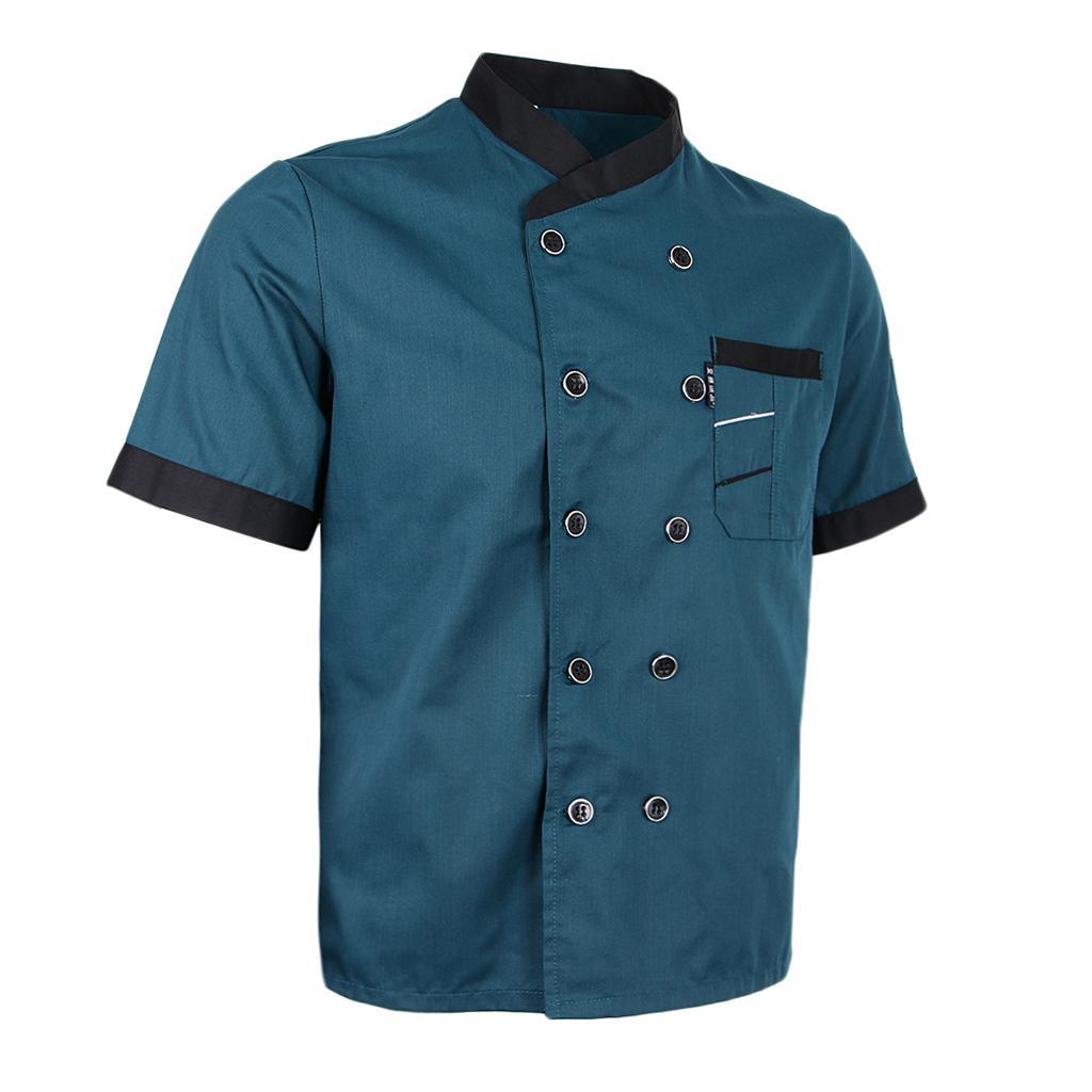 2 Piece Chef Jacket Uniform Short Sleeve Kitchen Cook Coats For Mens Womens