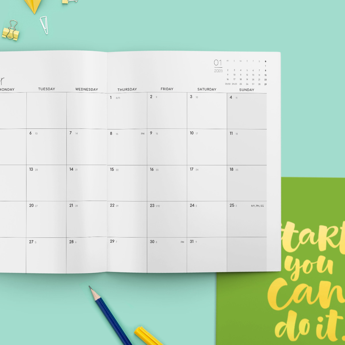 Sổ kế hoạch planner 18 tháng 2022-2023 SDstationery “Start, you can do it” 16.5x20.5, 48 trang, gáy dập ghim, bìa ép kim