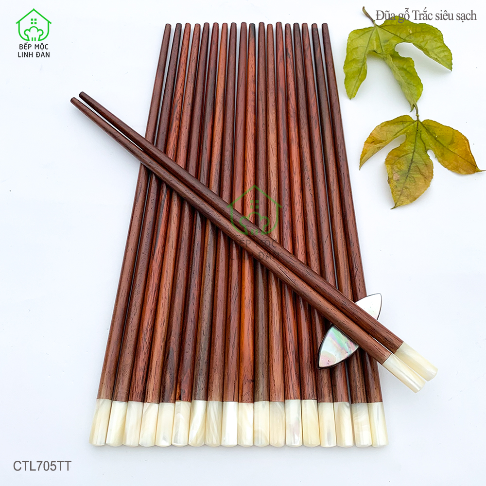 Đũa Gỗ Trắc Việt Nam Đầu Ốc Biển New Zealand - Cao Cấp, Kháng Khuẩn Siêu Sạch
