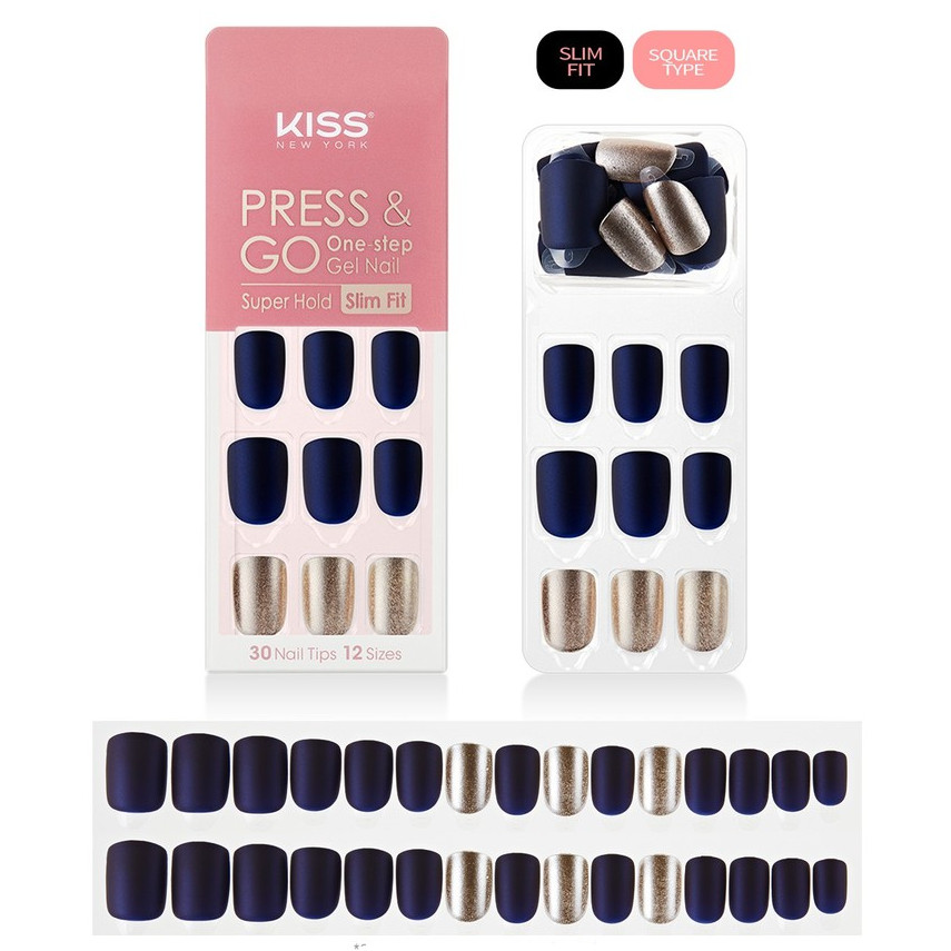 Bộ 30 Móng Tay Gel Tự Dán Press &amp; Go Kiss New York Nail Box - Midnight In New York (KPNS10K)