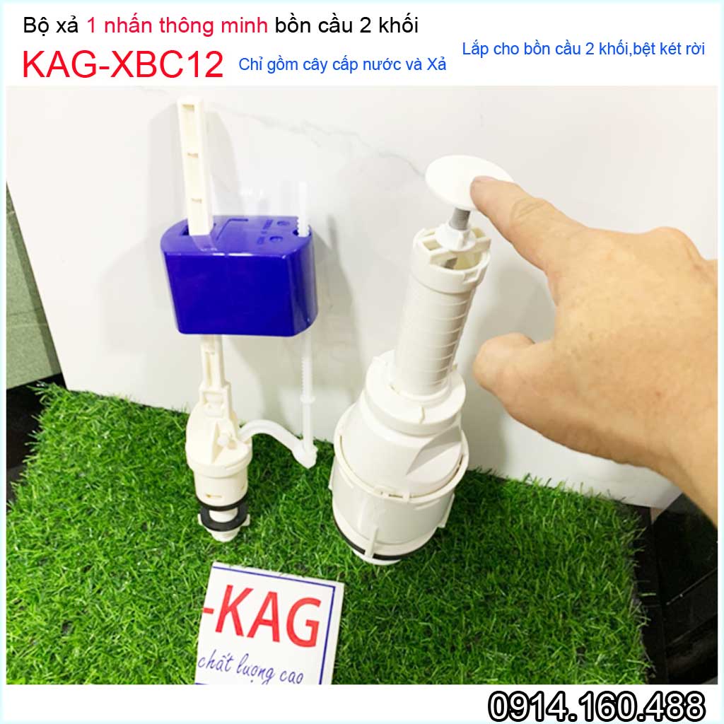 Bộ xả bồn cầu 1 nút nhấn cao cấp KAG-XBC12, Xả ấn tay bàn cầu 2 khối nhấn êm siêu bền sử dụng tốt