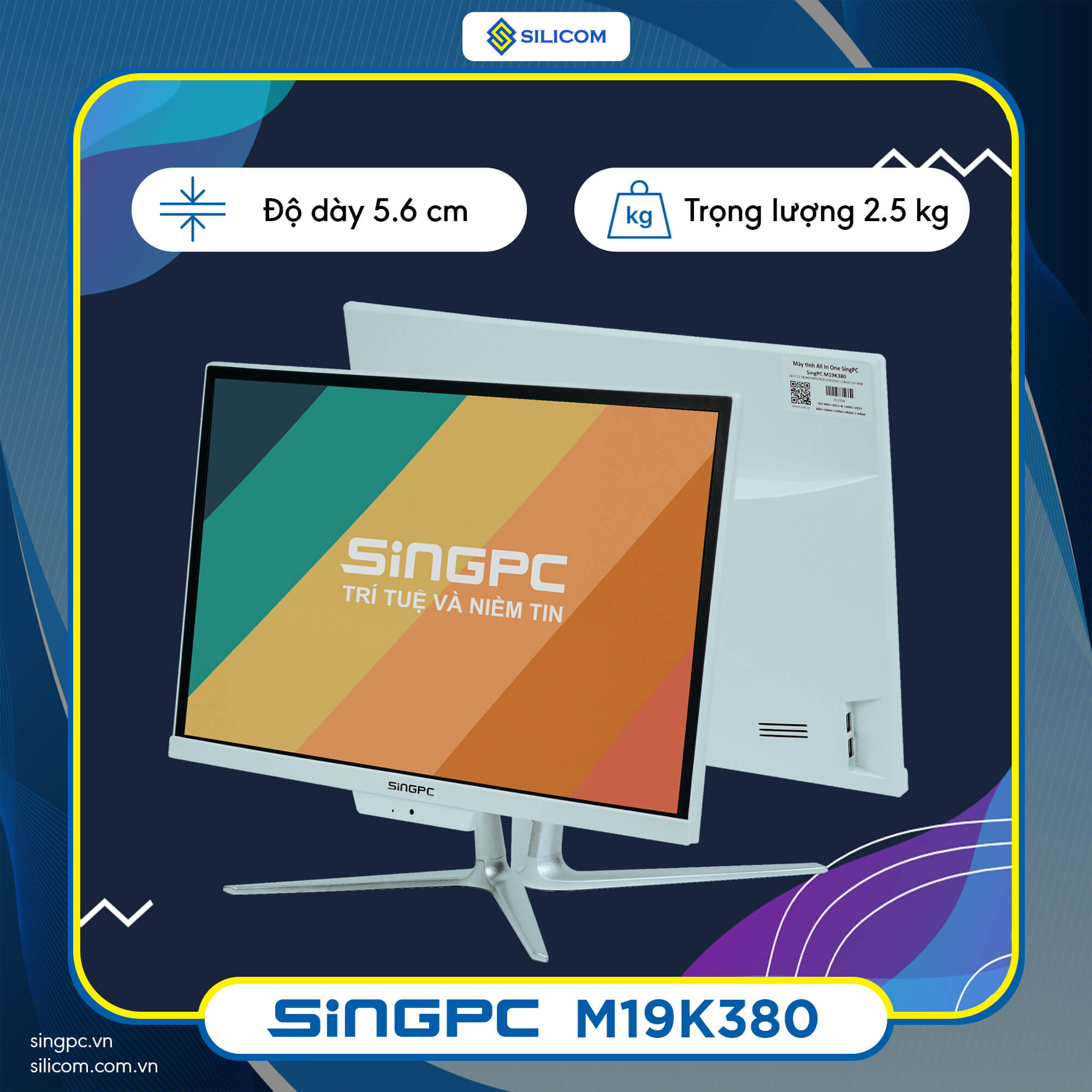 Máy tính All In One SingPC M19K380 - W -Hàng chính hãng (IntelCore i3 2.4 GHZ/DDR3 8GB/ SSD 128GB/M19K - 19&quot; HD+/Wifi/Bluetooth/Loa/Camera/Windows 10 Pro (bản quyền))