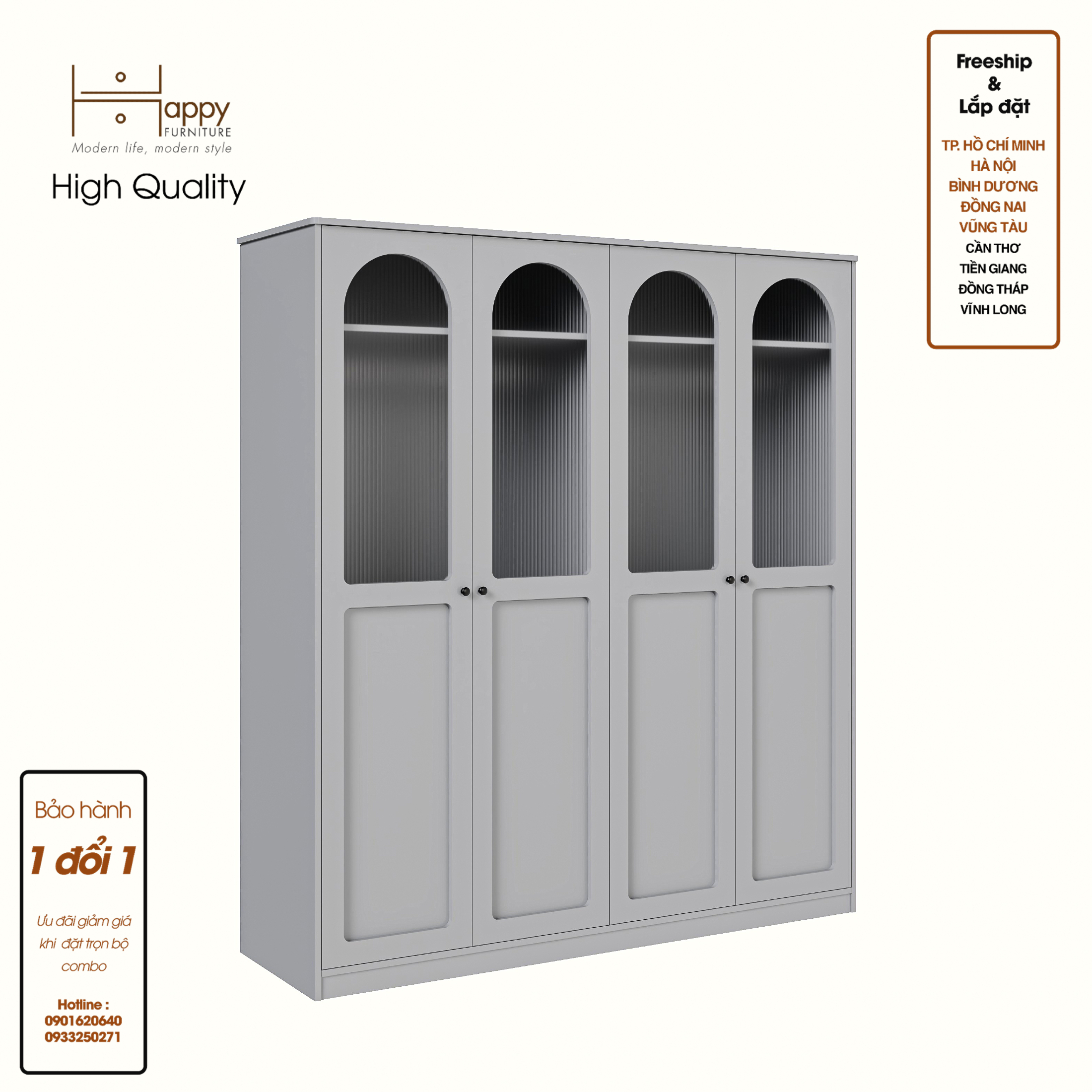 [Happy Home Furniture] SISEEL, Tủ quần áo cửa kính 4 cửa mở , 180cm x 54cm x 200cm ( DxRxC), TCM_186