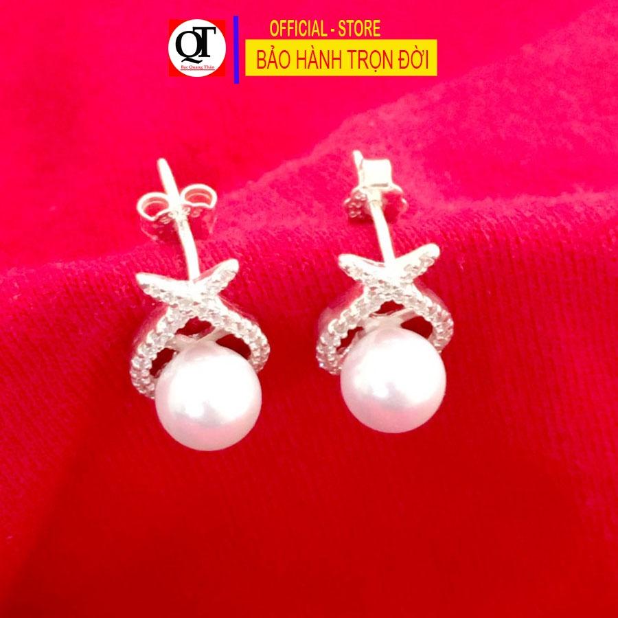 Bông tai nụ size 6ly chất liệu bạc ta gắn đá cobic cao cấp chốt đeo sát tai Bạc Quang Thản - QTBT110