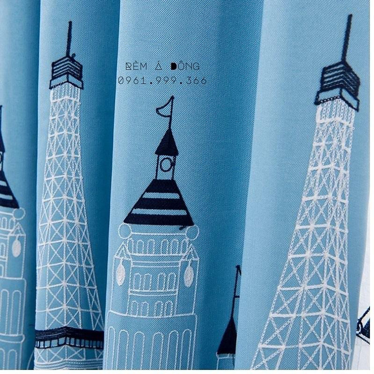 Rèm vải bé trai họa tiết tháp Eiffels ngộ nghĩnh - CÓ SẴN - Cao cố định 2.2m