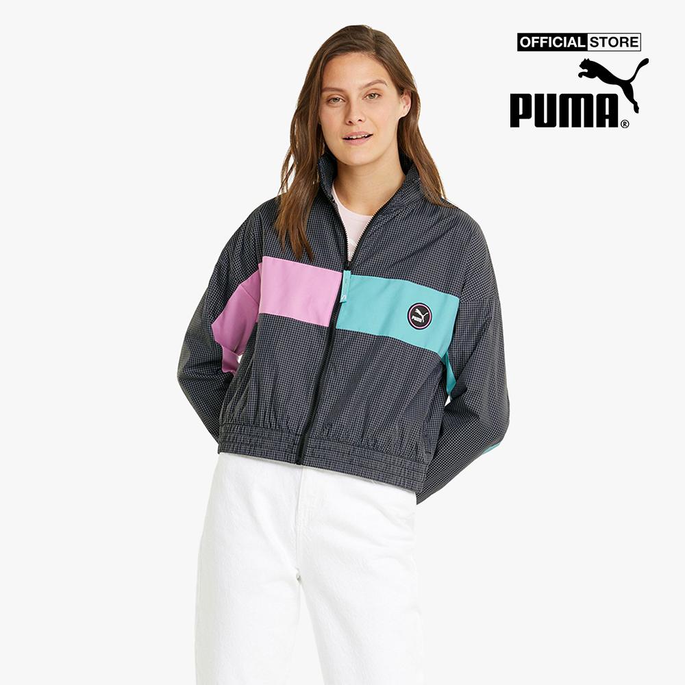 PUMA - Áo khoác nữ cổ trụ phối zip dáng lửng Sportswear 534276