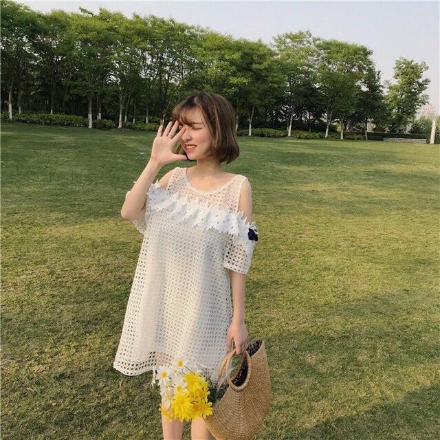 ĐẦM SUÔNG REN HỞ VAI