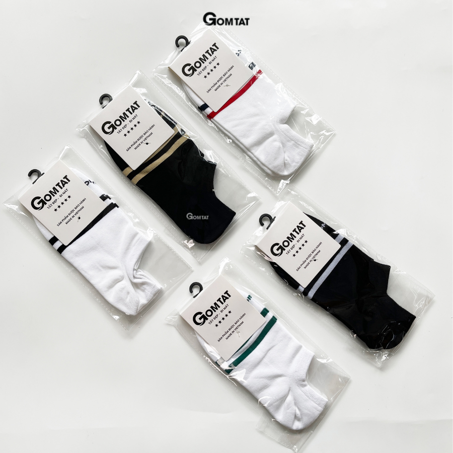 Tất Nam Nữ Cổ Ngắn Chất Liệu Cotton Cao Cấp, Vớ Cổ Thấp Unisex Họa Tiết 2 Sọc Ngang - GOM503-2SOC-LE