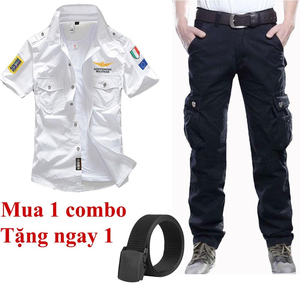Combo áo sơ mi cơ trưởng kết hợp quần kaki nam cực chất mùa hè + Tặng thắt lưng da/Ví da