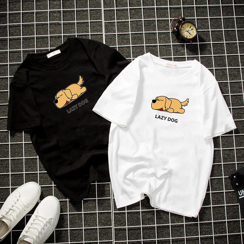 Áo thun unisex form rộng in lazy dog vải dày mịn 2019T1159