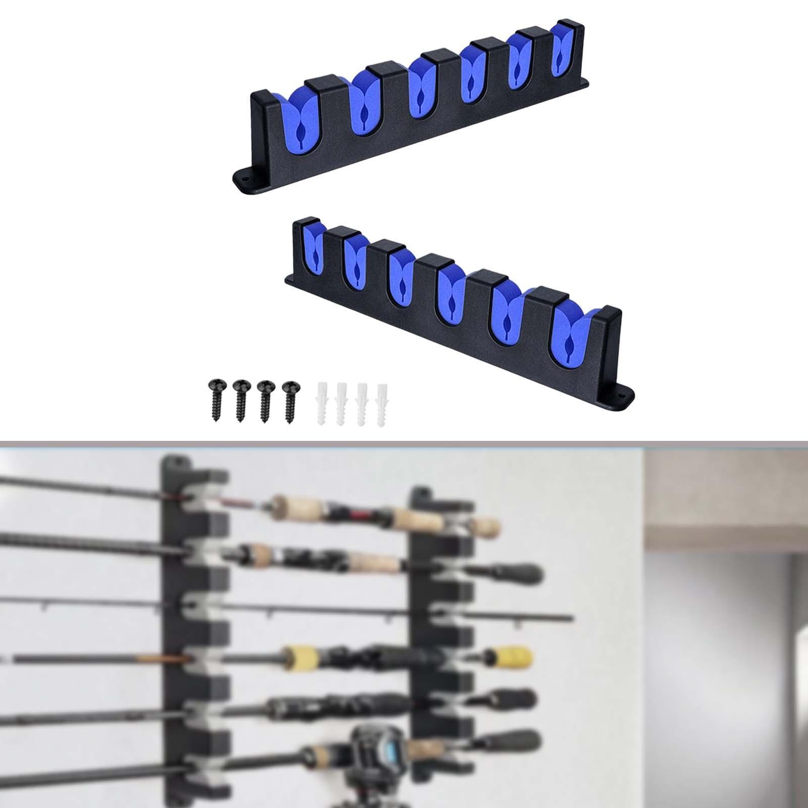2 Pieces Fishing Rod Holder Support Organizer 6-Rod Rod Stand Fishing Rod Holder Stand Kit Wall Mount