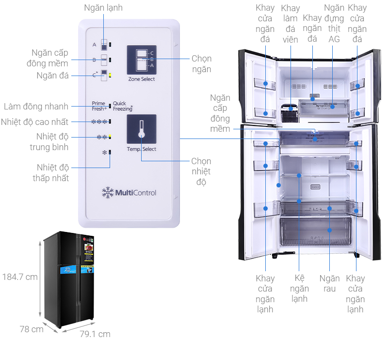 Tủ lạnh Panasonic NR-DZ601VGKV side by side 550L, hàng chính hãng, Chỉ giao tại Hà Nội