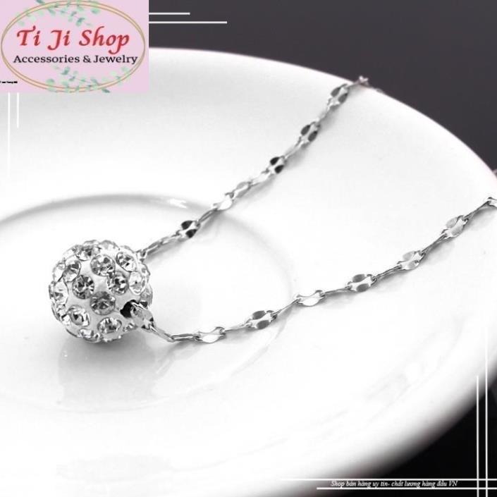 Dây chuyền lá me inox trái châu xỏ ngang l